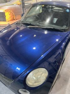 ダイハツ コペン ボンネット・左フェンダー・右フェンダーのリペイント修理事例⑥