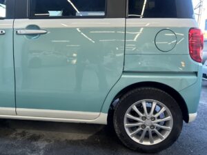 ダイハツ ムーヴキャンバス 左リアドア、左クオーターパネルの修理事例②